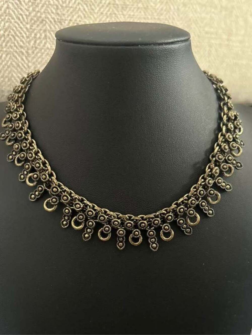 Vintage Style Brass Bib Necklace, Bronze Color